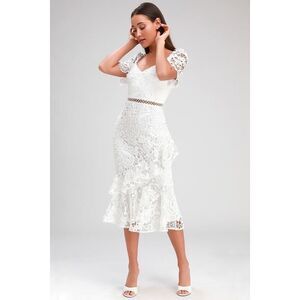 Lulus Briarwood White Lace Ruffled Midi Dress - Size S